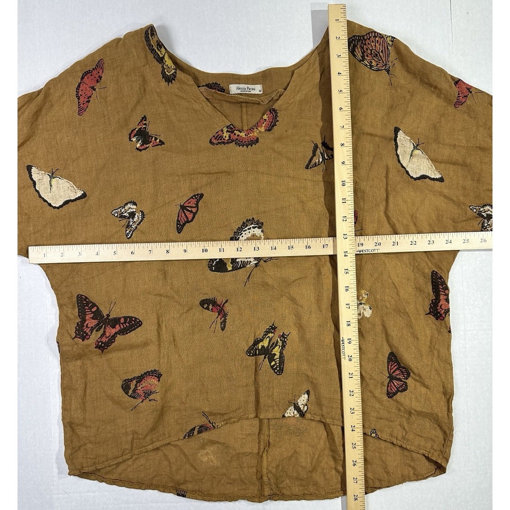 Alessia Pacini Linen Butterfly Blouse Women's Medium Brown Made in Italy Top - Picture 3 of 6